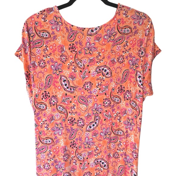LOFT | NWOT | ORANGE PAISLEY MIDI SIDE TIE DRESS SHORT SLEEVE | EXTRA LARGE - Picture 6 of 8
